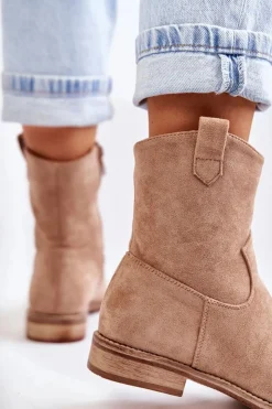 Damskie buty S.Barski Botki Wiosenne|Czarne Botki*Damskie Zamszowe Botki Na Płaskim Obcasie Beżowe Fiorenz