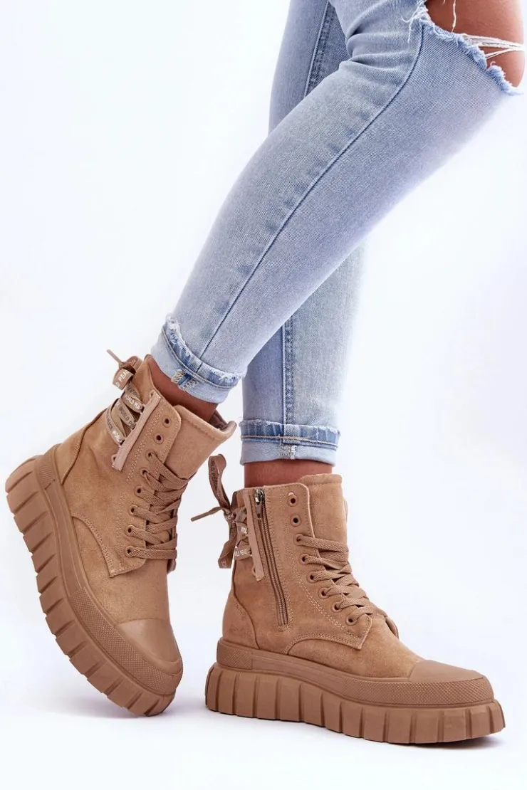 Boto Botki Sznurowane|Czarne Botki*Damskie Zamszowe Botki Na Platformie Beżowe Raftera