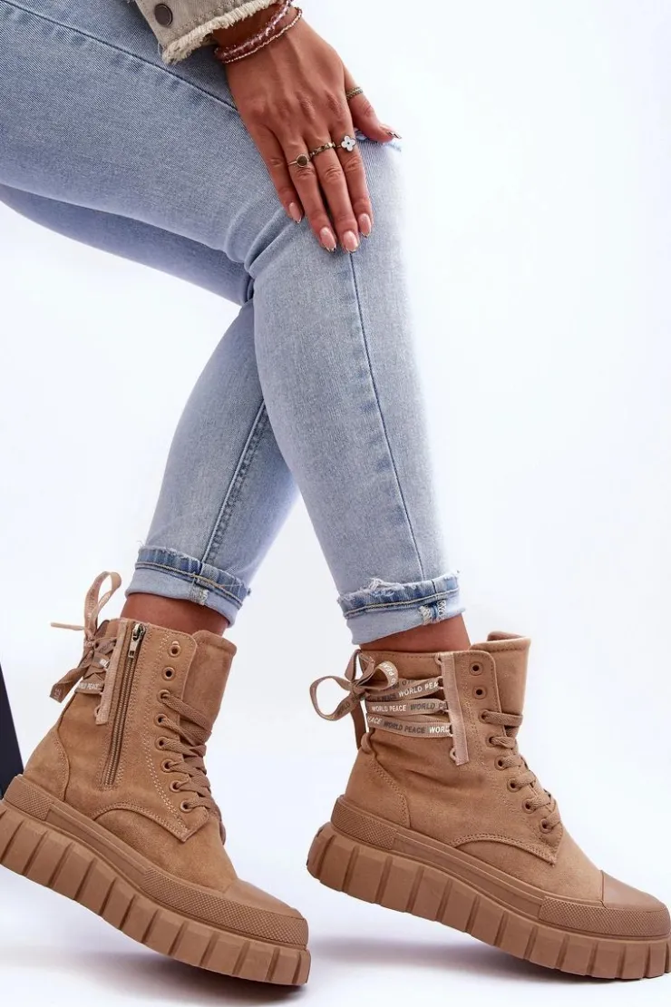 Boto Botki Sznurowane|Czarne Botki*Damskie Zamszowe Botki Na Platformie Beżowe Raftera