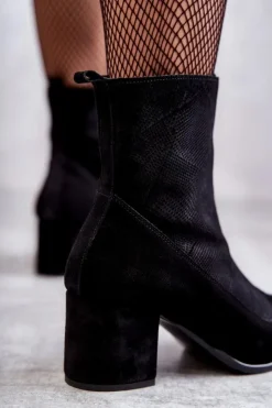 Damskie Boto Damskie Zamszowe Botki Na Obcasie Nicole 2757 Czarne
