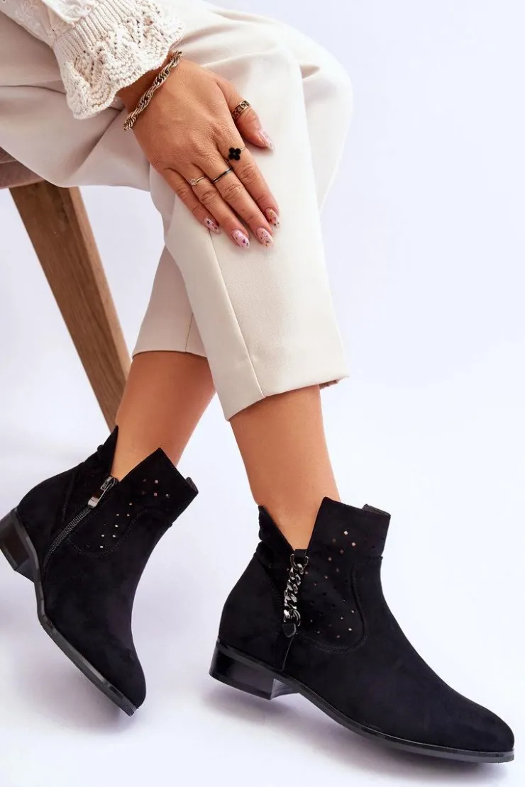 Damskie Buty damskie Vinceza Damskie Zamszowe Botki Na Suwak Czarne Belliano