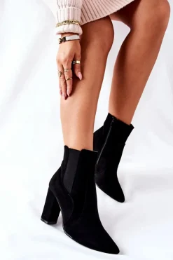 Damskie Boto Damskie Zamszowe Botki Na Słupku Czarne Kastren