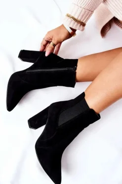 Damskie Boto Damskie Zamszowe Botki Na Słupku Czarne Kastren