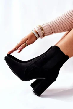 Damskie Boto Damskie Zamszowe Botki Na Słupku Czarne Kastren