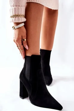 Damskie Boto Damskie Zamszowe Botki Na Słupku Czarne Kastren