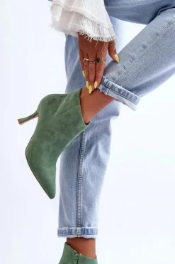 Sale Boto Damskie Zamszowe Botki Na Szpilce Zielone Merisa