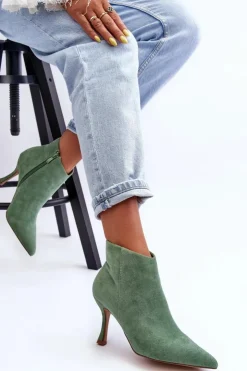 Sale Boto Damskie Zamszowe Botki Na Szpilce Zielone Merisa