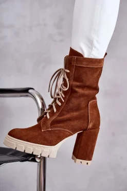 New Boto Damskie Zamszowe Botki Na Platformie Brązowe Edna Brązowy