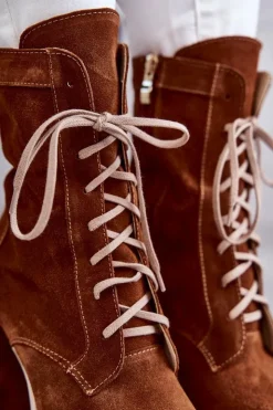 New Boto Damskie Zamszowe Botki Na Platformie Brązowe Edna Brązowy