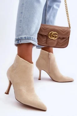 Damskie Boto Damskie Zamszowe Botki Na Szpilce Jasnobeżowe Merisa