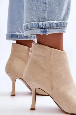 Damskie Boto Damskie Zamszowe Botki Na Szpilce Jasnobeżowe Merisa