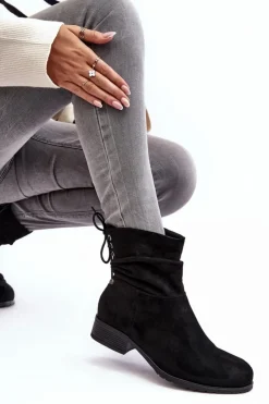 Damskie Evento Damskie Zamszowe Botki Na Płaskim Obcasie Czarne Keresa