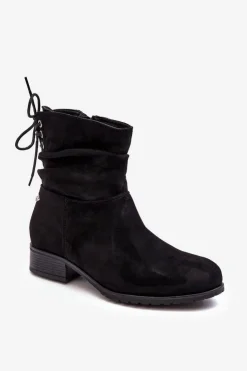 Damskie Evento Damskie Zamszowe Botki Na Płaskim Obcasie Czarne Keresa