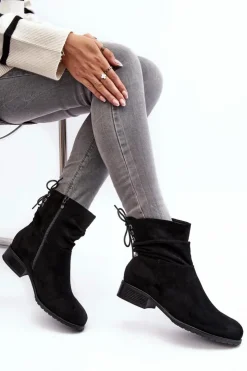 Damskie Evento Damskie Zamszowe Botki Na Płaskim Obcasie Czarne Keresa