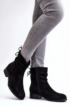 Damskie Evento Damskie Zamszowe Botki Na Płaskim Obcasie Czarne Keresa