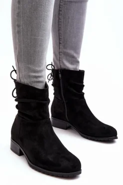 Damskie Evento Damskie Zamszowe Botki Na Płaskim Obcasie Czarne Keresa