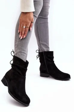 Damskie Evento Damskie Zamszowe Botki Na Płaskim Obcasie Czarne Keresa