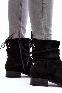 Damskie Evento Damskie Zamszowe Botki Na Płaskim Obcasie Czarne Keresa