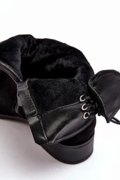 Damskie Evento Damskie Zamszowe Botki Na Płaskim Obcasie Czarne Keresa