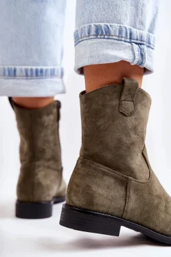 Hot Damskie buty S.Barski Damskie Zamszowe Botki Na Płaskim Obcasie Zielone Fiorenz