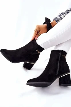 Outlet Boto Damskie Zamszowe Botki Na Słupku Czarne One Step