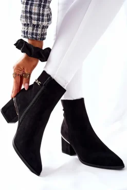 Outlet Boto Damskie Zamszowe Botki Na Słupku Czarne One Step