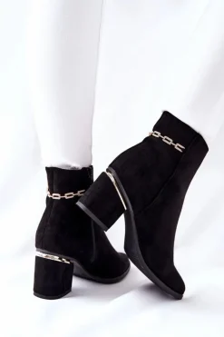 Outlet Boto Damskie Zamszowe Botki Na Słupku Czarne One Step