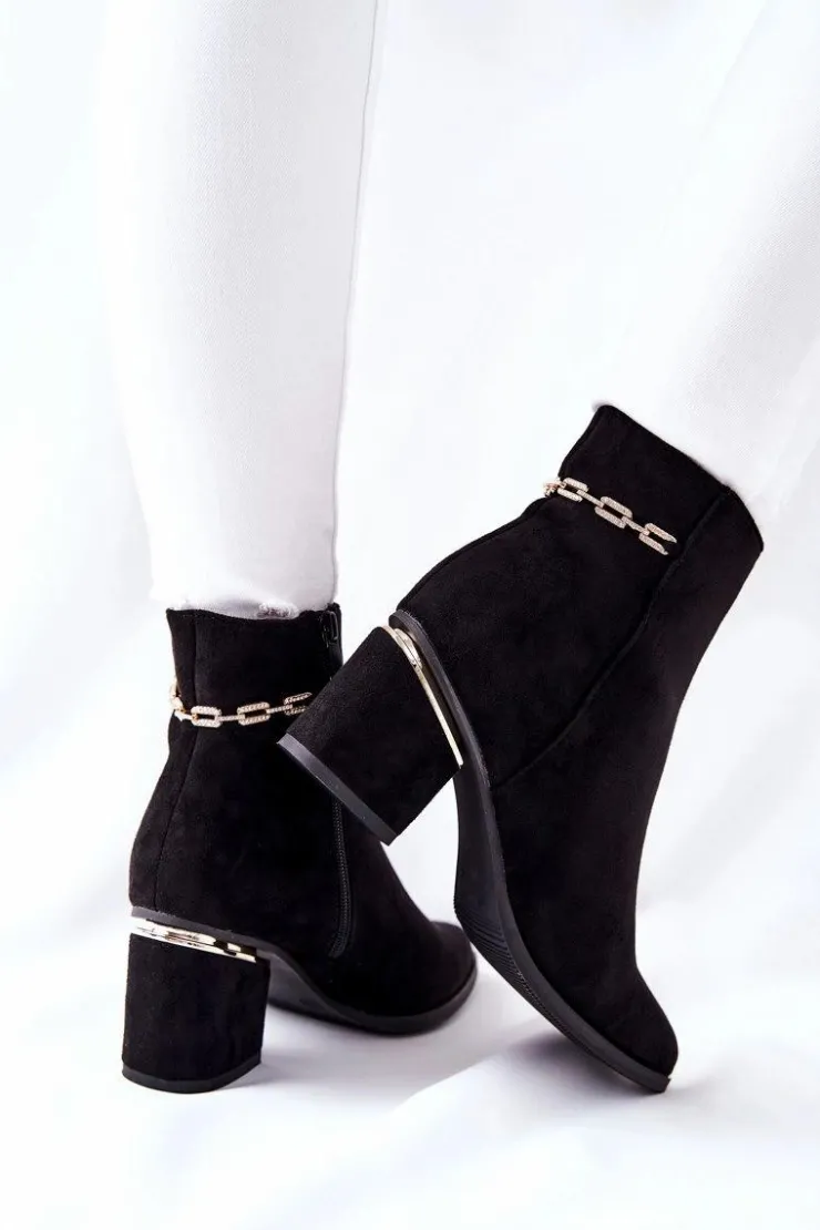 Outlet Boto Damskie Zamszowe Botki Na Słupku Czarne One Step