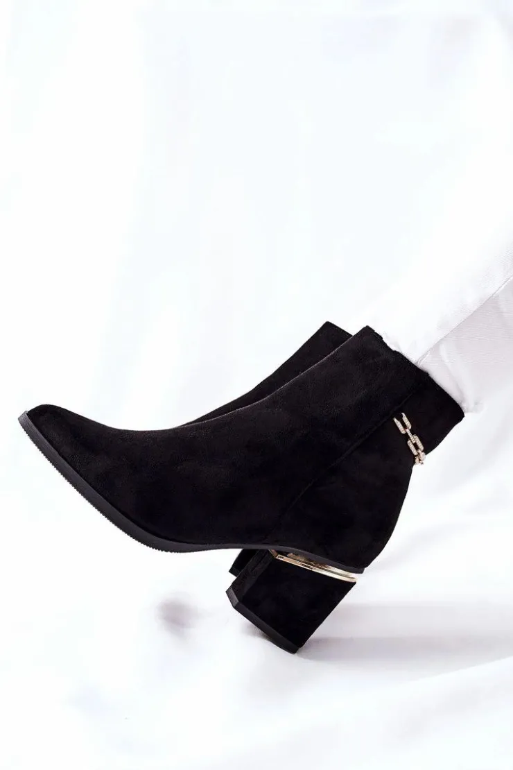 Outlet Boto Damskie Zamszowe Botki Na Słupku Czarne One Step
