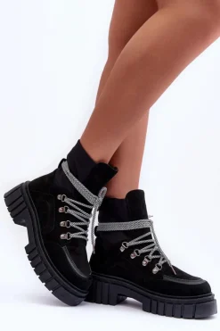 Online Boto Damskie Zamszowe Botki Sznurowane Czarne Acorn Czarny