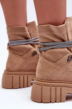 Damskie Boto Damskie Zamszowe Botki Sznurowane Ciemnobeżowe Acorn