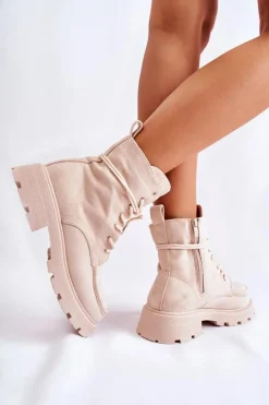 Damskie Boto Damskie Zamszowe Botki Wiązane Beżowe Vanita