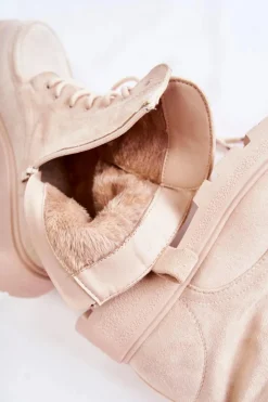 Damskie Boto Damskie Zamszowe Botki Wiązane Beżowe Vanita