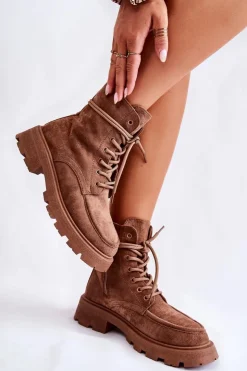 Boto Botki Ocieplane|Botki Sznurowane*Damskie Zamszowe Botki Wiązane Brązowe Vanita Brązowy