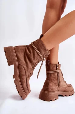 Boto Botki Ocieplane|Botki Sznurowane*Damskie Zamszowe Botki Wiązane Brązowe Vanita Brązowy