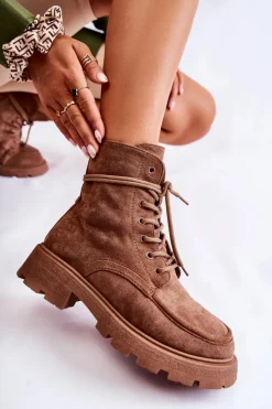 Boto Botki Ocieplane|Botki Sznurowane*Damskie Zamszowe Botki Wiązane Brązowe Vanita Brązowy