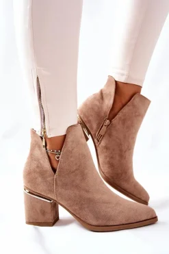 Boto Botki Wiosenne|Botki Na Słupku*Damskie Zamszowe Botki Z Wycięciami Khaki Noel