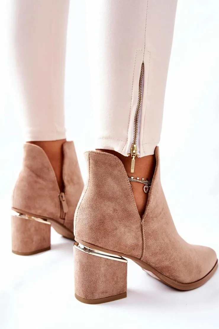 Boto Botki Wiosenne|Botki Na Słupku*Damskie Zamszowe Botki Z Wycięciami Khaki Noel