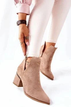 Boto Botki Wiosenne|Botki Na Słupku*Damskie Zamszowe Botki Z Wycięciami Khaki Noel