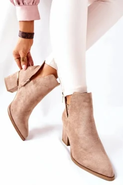 Boto Botki Wiosenne|Botki Na Słupku*Damskie Zamszowe Botki Z Wycięciami Khaki Noel