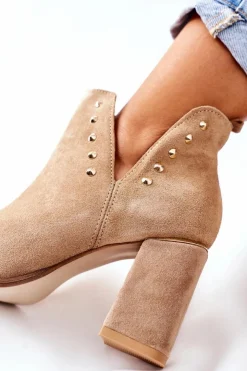 Damskie Boto Damskie Zamszowe Botki Z Wycięciami Lewski Beżowy Piasek 3075