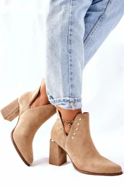 Damskie Boto Damskie Zamszowe Botki Z Wycięciami Lewski Beżowy Piasek 3075