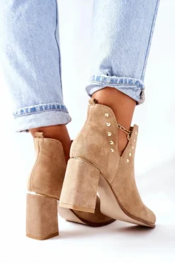 Damskie Boto Damskie Zamszowe Botki Z Wycięciami Lewski Beżowy Piasek 3075