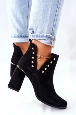 Boto Botki Wiosenne|Botki Na Słupku*Damskie Zamszowe Botki Z Wycięciami Lewski Czarne 3075