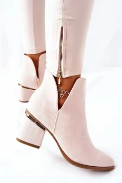 Damskie Boto Damskie Zamszowe Botki Z Wycięciami Beżowe Noel