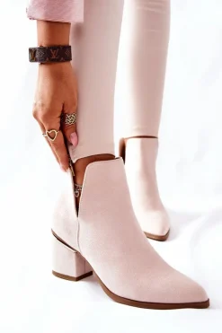 Damskie Boto Damskie Zamszowe Botki Z Wycięciami Beżowe Noel