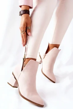 Damskie Boto Damskie Zamszowe Botki Z Wycięciami Beżowe Noel