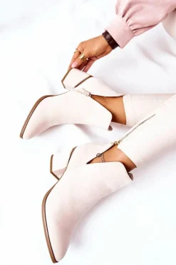 Damskie Boto Damskie Zamszowe Botki Z Wycięciami Beżowe Noel