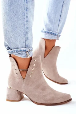 Outlet Boto Damskie Zamszowe Botki Z Wycięciami Lewski Cappuccino 3074/B
