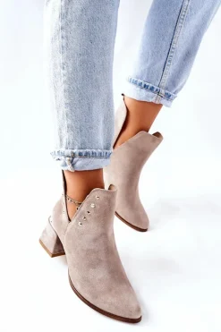 Outlet Boto Damskie Zamszowe Botki Z Wycięciami Lewski Cappuccino 3074/B